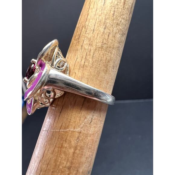 Ross Simons garnet and enamel flower sterling silver ring size 5 - Picture 4 of 16
